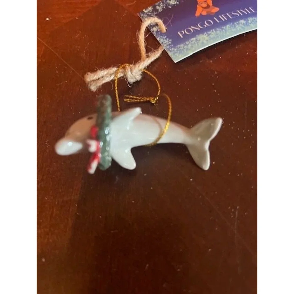 Porcelain Dolphin Christmas Ornament‎ With Wreath little critterz sea theme